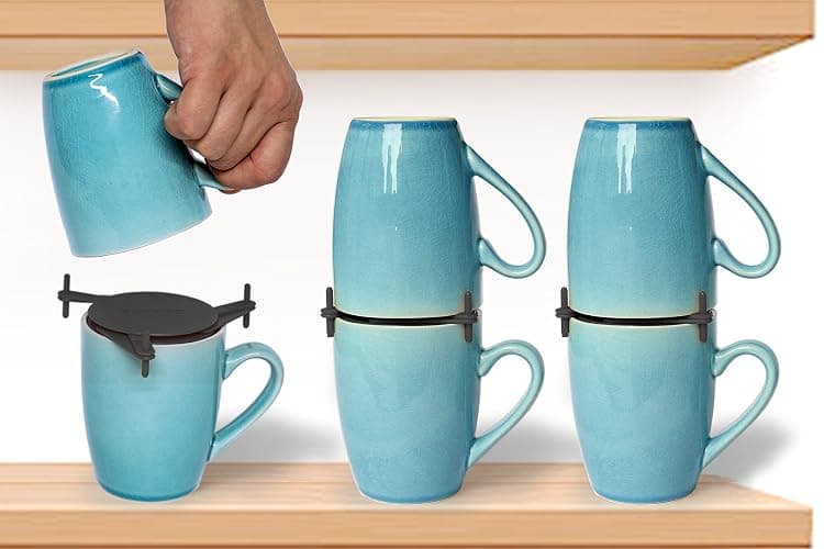 ELYPRO Coffee Mug Organizers and Storage, Kitchen Cabinet Shelf Organizer - Cupboard and Pantry Organization, Expandable Stackable Gadget for Tea Cup and Coffee Mugs, Save Space (Black) thumbnail 2