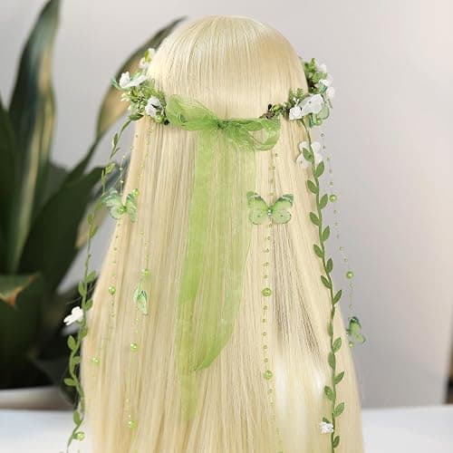 MOSTORY Fairy Flower Headpeice for Women, Woodland Elf Crown with Butterfly and Vines for Fairy Costume Renaissance Cosplay thumbnail 4