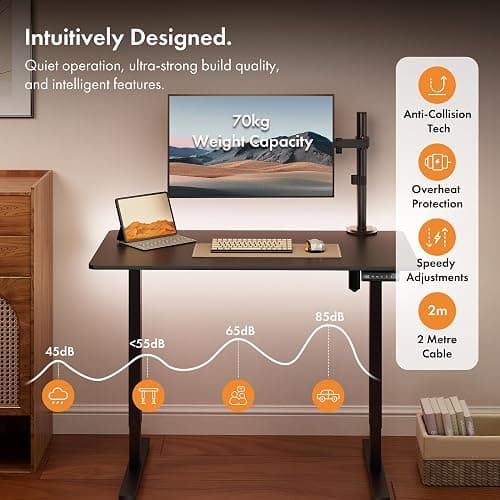 VonHaus Electric Standing Desk, USB-C Charging Height Adjustable Sit Stand Desk with Anti-Collision, Height Preset Technology & Cable Management, Black Four Piece Desktop & Steel Frame, 120x60cm thumbnail 6