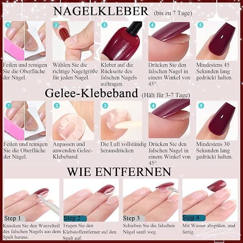 24 Stück Mittel Press on Nails Almond - Rot Finger Nägel - French Nails Press on mit Sternmotiv - Full Cover Künstliche Fingernägel Zum Aufkleben - Falsche Nägel für Frauen & Mädchen (Red Star) thumbnail 7
