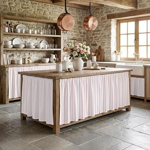 *BOUGHT* Pink Striped Cabinet Curtains for Kitchen Modern Stripes Farmhouse Rustic Simple Utility Sink Skirt, Under Sink Curtain for Laundry Room and Wider Cabinets, 35" W x 35" L thumbnail 2