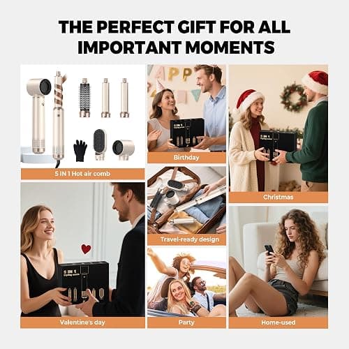 OKWRAP Hairstyler 5 in 1 Haarstyler Hair Styler Set, Airstyler Air Curlers Föhn 5 in 1 Mit Rundbürstenföhn Hairdryer Brushes for Styling Föhn Lockenstab Luft Für Glätten, Trocknen, Volumen, Locken thumbnail 9
