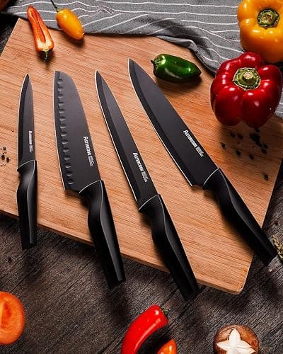Astercook Knife Set, Kitchen Knife Set with Built-in Sharpener Block, Dishwasher Safe, 15 Pieces German Stainless Steel Knife Block Set, Black thumbnail 8