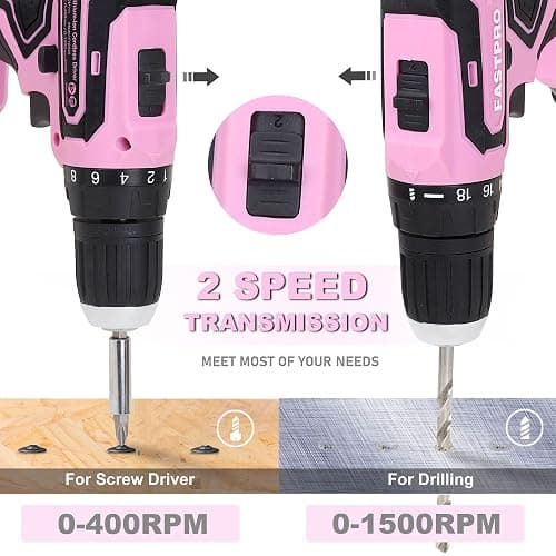 FASTPRO 232-Piece 20V Pink Cordless Lithium-ion Drill Driver and Home Tool Set, Lady's Repairing Kit with 12-Inch Wide Mouth Open Storage Bag thumbnail 6