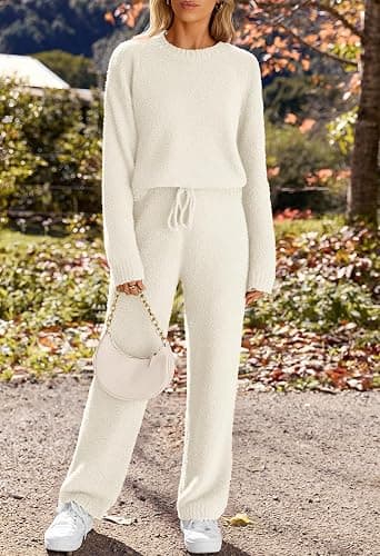 MEROKEETY Womens Pajama Sets 2026 Fall Lounge Sweater Set Cute Fuzzy Fleece 2 Piece Long Sleeve Cozy Winter Pj Outfits thumbnail 2