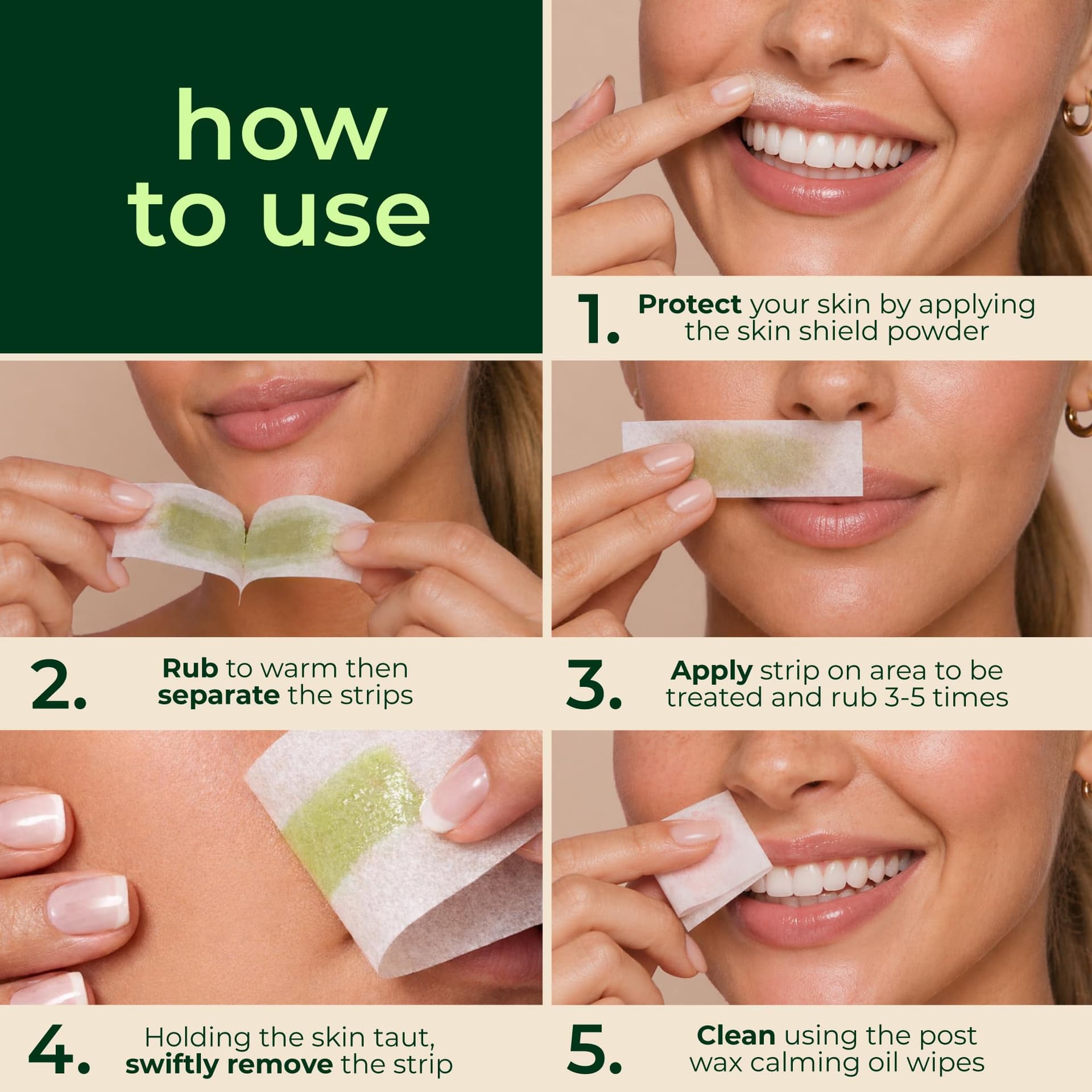 Nad's Facial Wax Strips, Hypoallergenic Face Hair Removal Kit, 20 Ct | All skin types, made with shea butter, home waxing kit, 4 calming oil wipes, skin protection powder, ready to use, no heating thumbnail 4