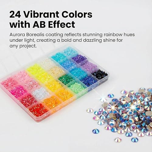 8000Pcs 4mm Rhinestones for Bedazzling, Bedazzler Kit with Rhinestones and Tools, Flatback Resin Jelly AB Colorful Rainbow Crystals Gems Set with Glue for Nail Art Crafting Clothes Crafts thumbnail 3