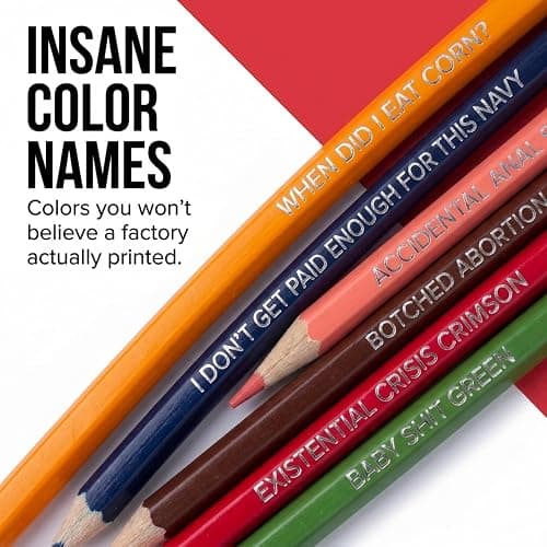 MilkToast Brands 48 Funny & Offensive Colored Pencils for Adults – Pre-Sharpened Gag Gift Set for Adult Coloring Books, Cussing, Pranks, and Creative Stress Relief thumbnail 2