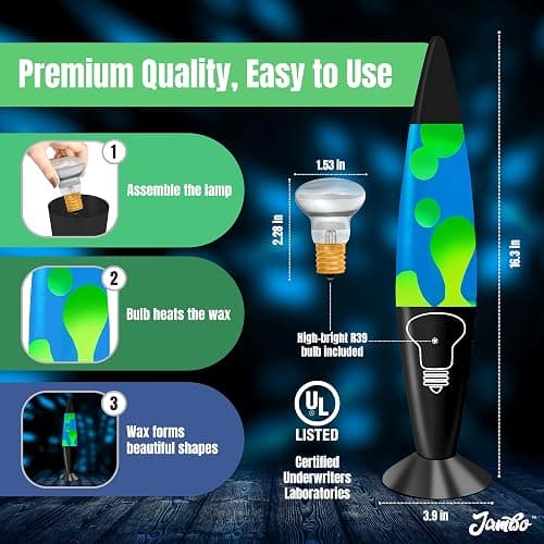 JAMBO 16" Beautiful Lamp- Blue with Yellow/Green Wax, Relaxing Liquid Lamp for Living Room Office Bedroom Adults Teens Kids, Magma Light, Night Light Nightlight, Home Decor thumbnail 3