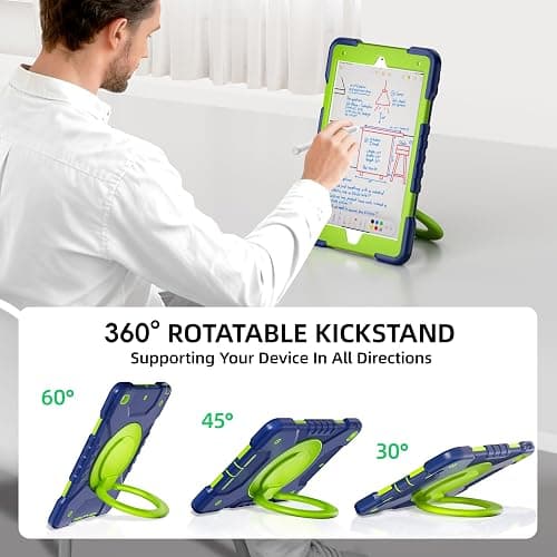 Andnary Case for iPad 9th/8th/7th Generation 10.2 inch, Shockproof Cover with Screen Protector/360° Rotating Handle/Bracket/Pen Holder/Shoulder Strap, Kids Case for iPad 2021/2020/2019 (Navy+Green) thumbnail 4