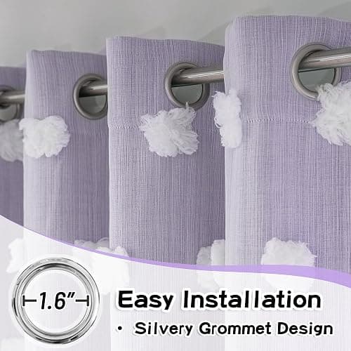 MYSKY HOME Girls Curtains for Bedroom Lilac Curtains 90 Inches Long Nursery Curtains White Pom Pom Sheer Curtains for Dining Room Grommet Double Layer Toddler Room Darkening Window Panels W52 X L90 thumbnail 2