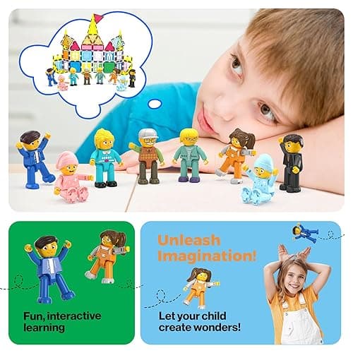 Picasso Toys Magnetic Action Figures 8 Piece Family Character for Construction Building Block Tiles Toddler Toy Set Magnet Expansion Variety Pack Educational STEM Learning Kit Pretend Playset PTA11 - 8 Family thumbnail 5