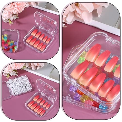 Clear Nail Storage Box Set, 6PCS Press on Nail Organizer with 30PCS Double-Sided Tape, Transparent Acrylic Nail Display Case for Nail Art, Home Salon Use thumbnail 5