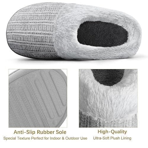shoeslocker Womens Memory Foam Fuzzy Slippers Knitted House Slippers for Women Comfy Slip-On Warm House Shoes thumbnail 5