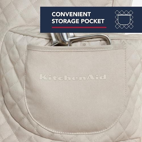 KITCHENAID Fitted Tilt-Head Stand Mixer Cover with Storage Pocket, Quilted 100% Cotton,14.4"x18"x10", Milkshake thumbnail 4
