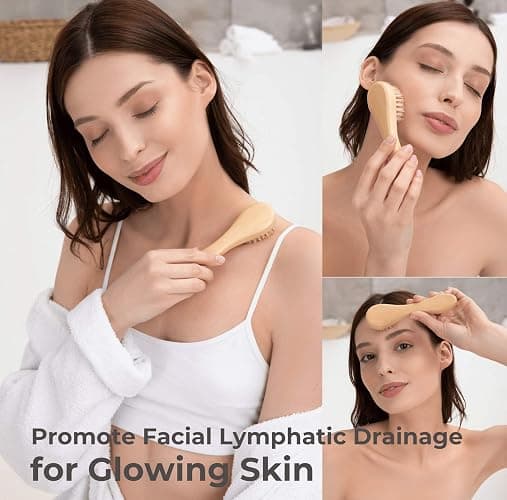 Dry Brushing Body Brush Set – Natural Bristle Spa Exfoliator Kit with Face Cleansing Brush, Long Dry Brushing Body Brush for Lymphatic Drainage & Massaging Cellulite Brush for Smooth, Radiant Skin thumbnail 2