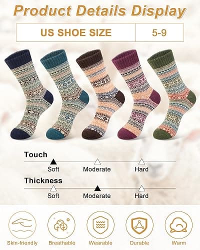 Senker Fashion Wool Socks for Women, Stocking Stuffers Christmas Gifts for Women Mom Her Boot Warm Crew Sock for Winter thumbnail 4