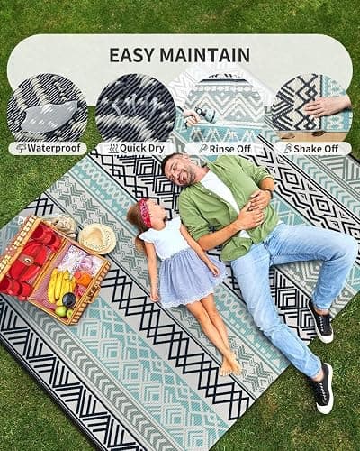 MontVoo Outdoor Rug Carpet Waterproof-Patio Rug Mat 5x8 Reversible RV Outdoor Camping Rugs Picnic Beach Mats Plastic Straw Outside Rugs for Balcony Porch Pool Deck Boho Patio Decor thumbnail 9