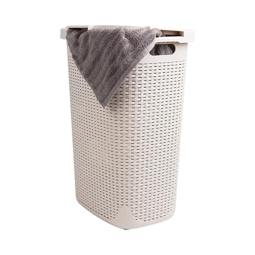 Mind Reader Slim Laundry Hamper with Lid, 60L Tall Clothes Basket, Narrow Tapered Design for Bathrooms, Closets and Laundry Rooms, Plastic, 2 Pack, Ivory thumbnail 8
