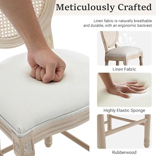 SetteeBit French Country Barstool Set of 4, Linen Farmhouse Counter Height Chair with Round Back and Solid Wood Legs, Oval Chairs for Bar, Kitchen, Restaurant thumbnail 4