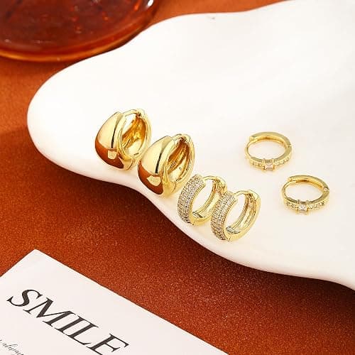 BBV 3 Pairs Gold Earrings for Women Dainty Small Gold Earring Set 14K Gold Hoop Earrings Cute Cz Hoop Flat Back Earrings Trendy Earring Gold Jewelry Set Gift thumbnail 5