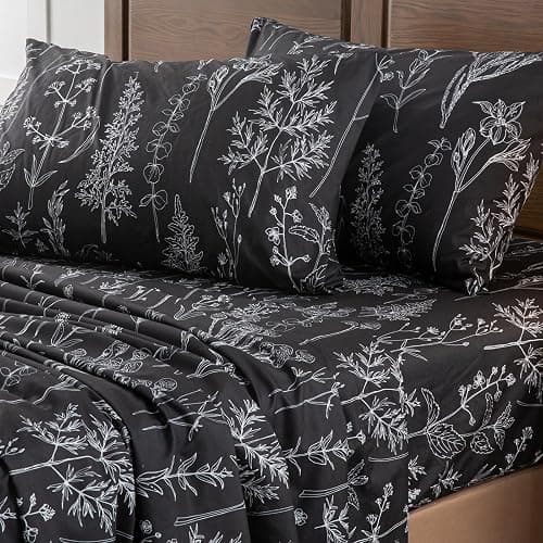 HYPREST Black Sheets Queen,Deep Pocket Sheets, 1800 Thread Count Pattrn Bed Sheets Soft Breathable Cute Printed Boho Farmhouse Bed Sheets, Oeko-Tex Certificated- Up to 18 Inch thumbnail 5