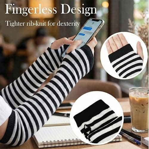 Fizzlup Harajuku Leg And Arm Warmers Set, Y2K Red And Black Striped High Socks Flared Goth Scene Accessories for Women thumbnail 4