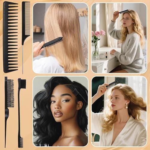 6PCS Boar Bristle Slick Back Hair Brush with Edge Brush Rat Tail Comb, Wide Tooth Comb for Men Women thumbnail 7