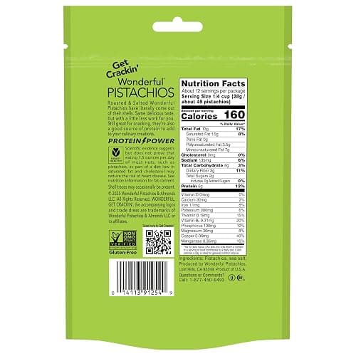 Wonderful Pistachios No Shells, Roasted & Salted Nuts, 12 Ounce Resealable Bag, Protein Snacks, Gluten Free, Healthy Snack thumbnail 2