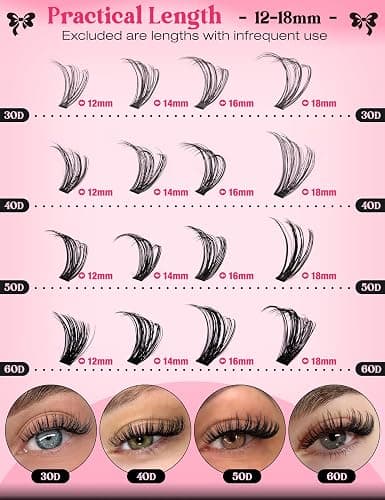 Goddvenus Cluster Lashes Kit Individual Eyelashes 30D 40D 50D 60D Natural Wispy D Curl Lash Clusters 320pcs 12mm-18mm EyelashClusters Fluffy Lashes Individual Cluster For DIY Lash Extension thumbnail 3