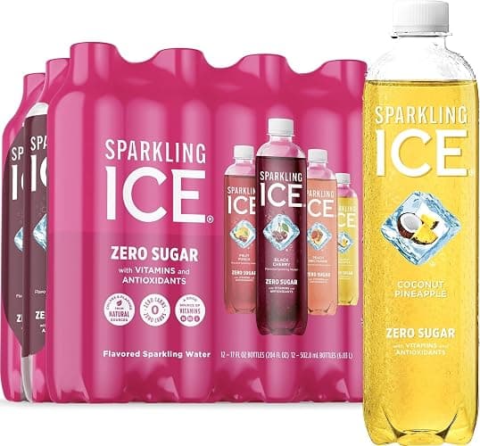 Sparkling Ice Pink Variety Pack, Flavored Sparkling Water, Zero Sugar, and Vitamins and Antioxidants, 17 fl oz, 12 count (Black Cherry, Peach Nectarine, Coconut Pineapple, Fruit Punch) - Image 1