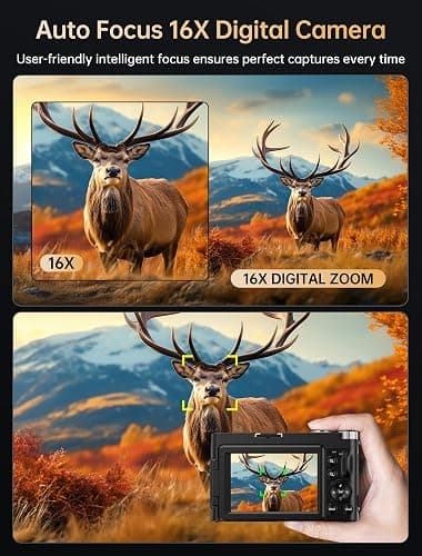 4k Digital Camera for Photography, 64MP Autofocus WiFi Vlogging Camera for YouTube with 3'' 180° Flip Screen,Travel Camera with SD Card, Point and Shoot Digital Camera 16X Zoom, UV Filter,2 Batteries thumbnail 5