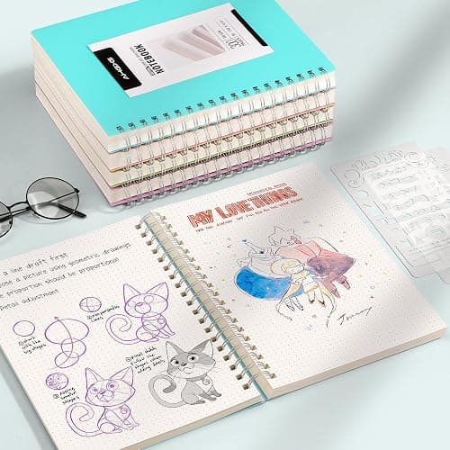 AHGXG Bullet Dotted Journal Spiral Notebook - 300 Pages Dot Grid Notebook B5 Thick Journal, 100GSM Thick Dotted Paper, Plastic Hardcover, with Journal Stencils, 7.3"X 10" - Purple thumbnail 2