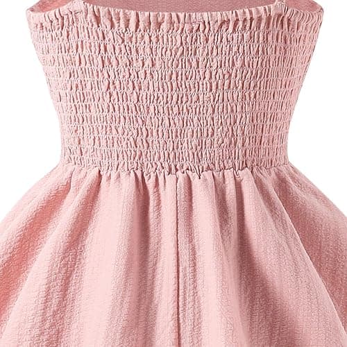duxyoz Girl's Summer Dresses Spaghetti Strap Swing Pleated Cotton Dress Tween Kids Flowy Front Ruched Boho Beach Casual Midi Sundress for Princess Birthday Party Wedding Prom Gown thumbnail 6
