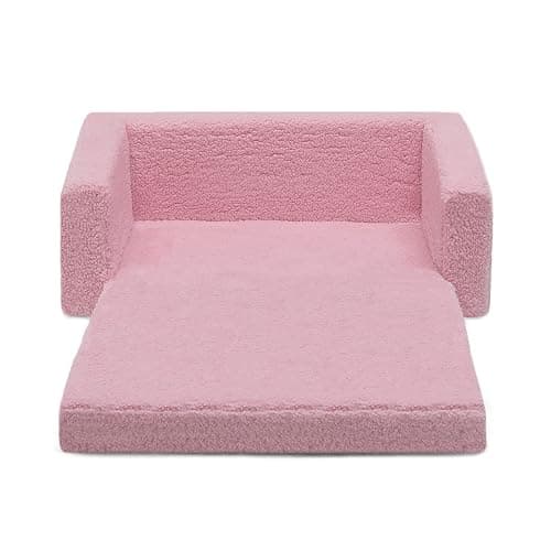 Delta Children Cozee Flip-Out Sherpa 2-in-1 Convertible Sofa to Lounger for Kids, Pink thumbnail 15