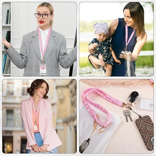 Prudiut Scrunchie Lanyard for Id Badges, Retractable Teacher Lanyards Stretchy Scrunchie Lanyard with Id Holder for Women thumbnail 6