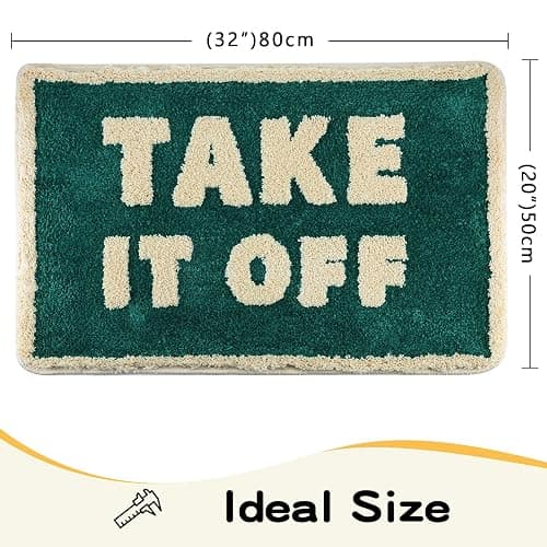 Bazasa Cute Bath Mat 32"×20" Green Bathroom Rugs with Off-White Letter Take It Off Funny Bath Rugs Machine Washable Shower Rug Non Slip Absorbent Microfiber Mats for Bathroom, Shower, Bathtub thumbnail 2