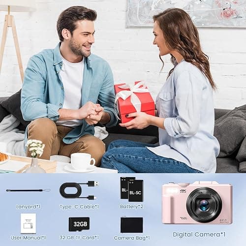 4K Digital Camera for Photography with 3" 180°Flip Screen,64MP Vlogging Camera for YouTube, HD WiFi Compact Camera with Flash, 18X Digital Zoom, 32GB TF Card & 2 Batteries（Pink） - Pink thumbnail 7