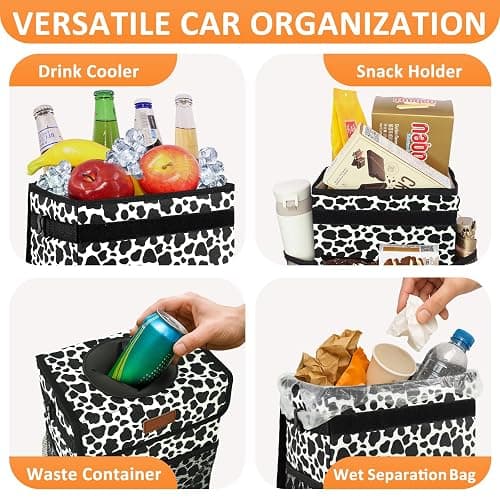 Vankor Car Trash Can with Lid Leak Proof Car Accessories for Women | 2.2 Gallon Cute Hanging Car Trash Bin for Men Car Truck Vehicle Sedan SUV Interior Automotive Garbage Cans, Cow Print thumbnail 6