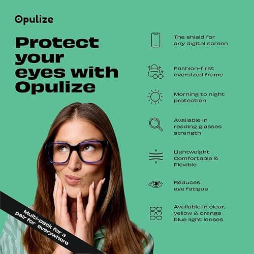 OPULIZE ERA - Lunette anti lumiere bleue femme & homme - Lunettes Ecran/Gaming - Cadre Surdimensionné thumbnail 6