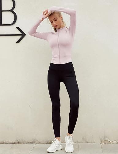 Lviefent Womens Lightweight Full Zip Running Track Jacket Workout Slim Fit Yoga Sportwear with Thumb Holes thumbnail 4