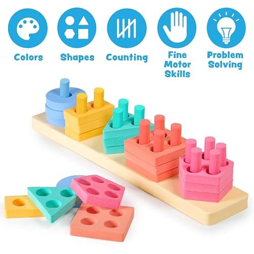 Tub Works® Splash, Stack & Sort™ Shape Sorter & Stacking Toddler Bath Toy | 20 Foam Pieces | Color Sorting & Shape Stacking Kids Bath Toys | Floats & Sticks to Tub Walls | Early Learning Bathtub Toys thumbnail 7