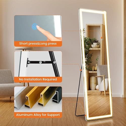 NEWBULIG Full Length Mirror, Full Body Floor Mirror with Aluminum Alloy Thin Frame, Wall or Standing Mirror for Bedroom, Living Room, Dressing Room thumbnail 7