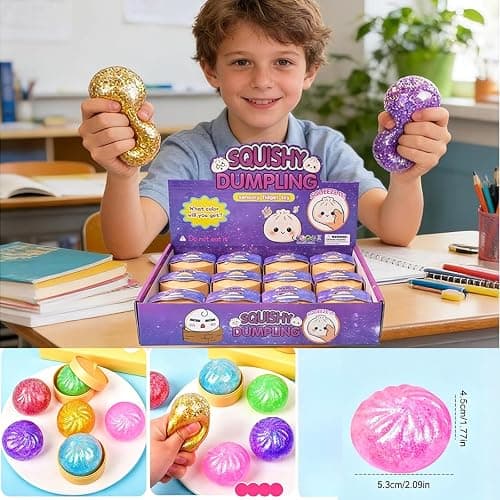 12pcs Dumpling Squishies Toy, Giant Glitter Dumpling Squeeze, Cute Soft Dumplings Shaped Toys for Relaxation Boys Girls Children Adults Students Home Office Classroom (Style-01) thumbnail 5