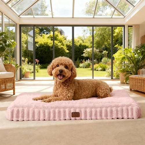 Orthopedic Dog Bed for Medium Dog, Waterproof Pet Bed,Non-Slip Bottom and Egg-Crate Foam with Removable Washable Cover Crate Bed,Pink,30"x20"x3" - Image 1