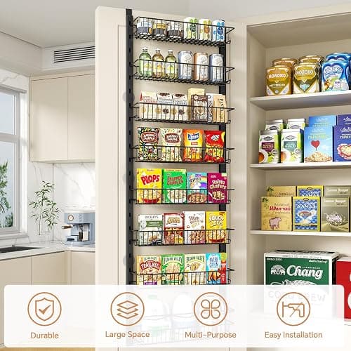 MIAOLI Over the Door Pantry Organizer, 8-Tier Adjustable Spice Rack Cabinet Door Shelves, Hanging Seasoning Organizer for Kitchen Bathroom, Laundry Room Organization, Black thumbnail 5