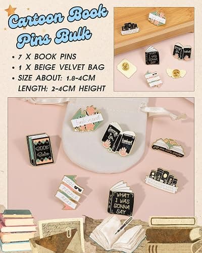 Book Lover Gifts Enamel Pins Set, Reading Book Pins with Storage Bag, Cute Bookish Pins for Backpacks Jackets Hats, Gifts for Readers Teachers Students Librarians thumbnail 2