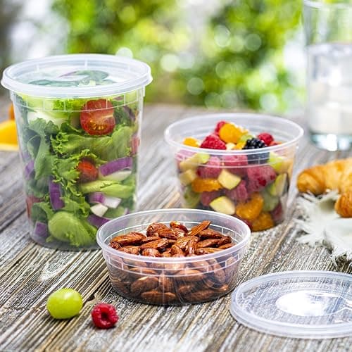 ELEGANT DISPOSABLES Combo Set 8, 8oz - 8, 16oz - 8, 32oz Plastic Deli Food Storage Containers with Airtight Flexible Lids Microwavable, Leak Free, Washable, Freezer Safe. thumbnail 4