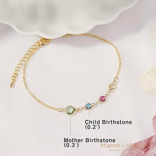 MignonandMignon Family Birthstone Bracelet for Women Custom Gift for Mom from Daughter Handmade Jewelry Birthday Gift for her – BSBR-MC thumbnail 3