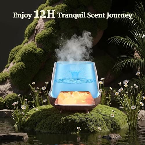 JJNJJN Essential Oil Diffuser for Home - Aromatherapy Diffuser with Pure Himalayan Pink Salt Rock, 200ml Wood Grain Scent Diffuser, Cool Mist Humidifier with 9 Colors LED Light for Bedroom, Black thumbnail 7
